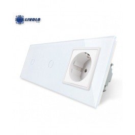 Livolo Panneau Verre Cristal - Double interrupteur + prise