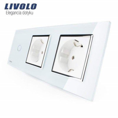 Livolo Panneau Verre Cristal - Double interrupteur + prise