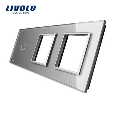 Livolo Panneau Verre Cristal - Double interrupteur + prise