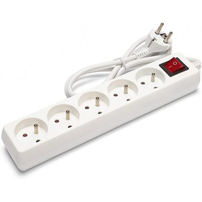 V-TAC Bloc multiprise électrique avec interrupteur et câble de 1,5 m – 5  prises 10/16 A bipasso + Shuko – Prise 16 A – Prise électrique pour maison